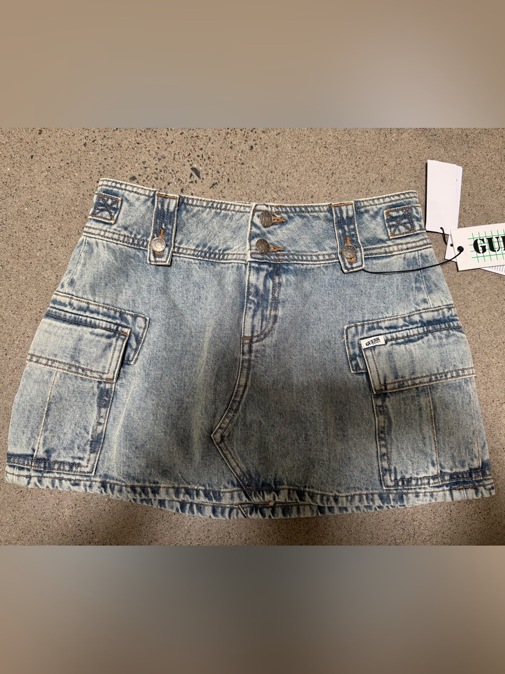 GUESS  Originals Light Blue Denim Mini Skirt with Utility Pockets